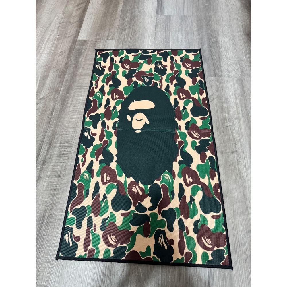 A Bathing Ape BAPE logo Camo Ape Head Rug Floor Mat Green Camouflage 32x18